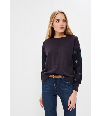 French Connection Afreda Contrast Floral Embroidered Knit (Navy/Teal)